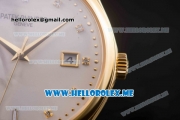 Patek Philippe Calatrava Miyota Quartz Yellow Gold Case with White Dial and Brown Leather Strap Diamonds Markers