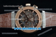 Hublot Classic Fusion Chronograph Swiss Valjoux 7750 Automatic Rose Gold Case with Grey Dial Stick Markers and Brown Genuine Leather Strap