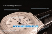 Patek Philippe Nautilus Miyota 9015 Automatic Steel Case Diamond Bezel with White Dial and Black Leather Strap