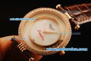 Chopard Happy Sport Swiss Quartz Movement Diamond Bezel with Rose Gold Case and Brown Leather Strap