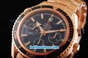 Omega Seamaster Swiss Valjoux 7750 Chronograph Movement Full Rose Gold Case/Strap with Black Dial and Stick Hour Marker