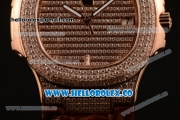 Patek Philippe Nautilus Miyota 9015 Automatic Diamonds/Rose Gold Case with Diamonds Dial and Brown Leather Strap (AAAF)