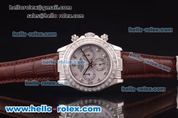 Rolex Daytona Chronograph Swiss Valjoux 7750 Automatic Steel Case with Diamond Bezel and White MOP Dial-Diamond Markers