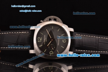 Panerai Luminor 1950 3 Days GMT PAM00320 Automatic Steel Case with Black Dial and Black Leather Strap