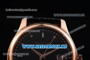 Patek Philippe Calatrava Miyota Quartz Rose Gold Case with Black Dial and Black Leather Strap Diamonds Markers