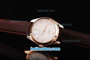 Patek Philippe Classic Swiss ETA 2836 Automatic Movement Rose Gold Case with White Dial and Rose Gold Markers-Brown Leather Strap