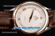 Omega De Ville Prestige Co-Axial Clone Omega Calibre 2500 Automatic Movement Rose Gold White Dial and Roman Numeral Markers Leather Strap (YF)