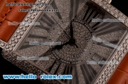Franck Muller Master Square Swiss ETA 2824 Automatic Steel Case Diamond Bezel with Brown Leather Strap and Diamond Dial