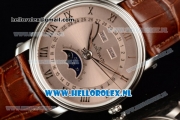 BlancPain Villeret Moonphase & Complete Calendar Miyota 9015 Automatic Steel Case with Silver Dial Roman Numeral Markers and Red Genuine Leather Strap (EF)