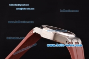 Audemars Piguet Royal Oak Lady Miyota OS2035 Quartz Steel Case with Diamond Bezel Brown Rubber Strap and Brown Dial