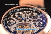 Audemars Piguet Jules Audemars Swiss Tourbillon Manual Winding Movement Rose Gold Case with Black Leather Strap and Skeleton Dial