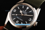 Rolex Explorer Automatic Movement Steel Case with Black Dial-White Markers and Green Nylon Strap