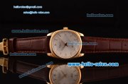 Rolex Cellini Danaos Swiss Quartz Yellow Gold Case with Brown Leather Strap White Dial Stick Markers