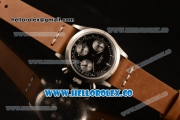 Rolex Explorer Chronograph Miyota OS20 Quartz Steel Case with Black Dial and Brown Leather Strap