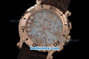 Chopard Happy Sport Chronograph Swiss Quartz Movement Rose Gold Case with White Dial and Brown Leather Strap-Original Chopard