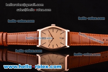 Vacheron Constantin Malte Japanese Miyota OS2035 Quartz Rose Gold Case with Brown Leather Strap and Pink Dial