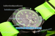 Rolex Submariner Asia 2813 Automatic PVD Case with Green Markers Carbon Fiber Dial and Green Nylon Strap