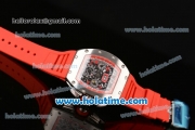 Richard Mille Felipe Massa Flyback Chrono Swiss Valjoux 7750 Automatic Steel Case with Skeleton Dial Numeral Markers and Red Rubber Bracelet