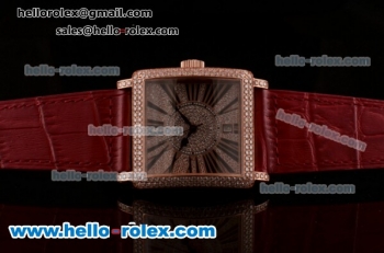 Franck Muller Master Square Swiss ETA 2824 Automatic Rose Gold Case Diamond Bezel with Red Leather Strap and Diamond Dial