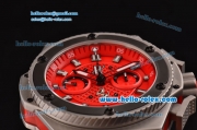 Hublot King Power Chronograph Swiss Valjoux 7750 Automatic Steel Case with Black Bezel Red Dial and White Stick Markers
