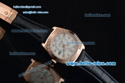 Rolex Sky-Dweller Asia 2813 Automatic Rose Gold Case Numeral Markerswith Black Leather Strap and White Dial