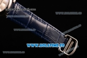 Cartier Rotonde De Swiss Quartz Steel Case with White Guilloche Dial and Blue Leather Strap