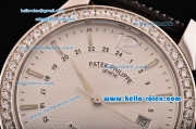 Patek Philippe Calatrava Swiss ETA 2836 Automatic Steel Case Diamond Bezel and Black Leather Strap White Dial with Stick Markers