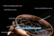 IWC Portuguese Chrono Miyota OS20 Quartz Rose Gold Case with Black Dial Numeral Markers and Black Leather Bracelet