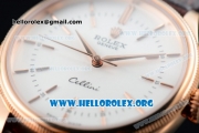 Rolex Cellini Time Clone Rolex 3132 Automatic Rose Gold Case with White Dial Stick Markers and Brown Leather Strap - 1:1 Origianl (EF)