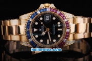 Rolex GMT-Master II Automatic Movement Full Rose Gold Case/Strap with Diamond Bezel and Black Dial-New Version