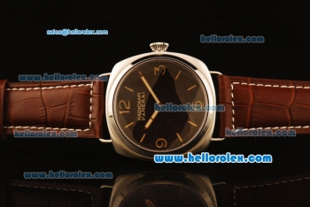 Panerai Radiomir Pam 210 Swiss ETA 6497 Manual Winding Steel Case with Black Dial and Brown Leather Strap -Numerals Markers