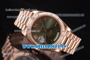 Rolex Day Date II Swiss ETA 2836 Automatic Rose Gold Case/Bracelet with Green Dial and Roman Numeral Markers (BP)