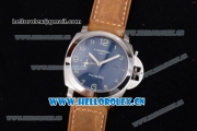 Panerai Luminor 1950 3 Days GMT Asia ST25 Automatic Steel Case with Blue Dial Arabic Numeral Markers and Brown Leather Strap