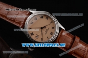 Patek Philippe Calatrava Miyota 9015 Automatic Steel Case with Rose Gold Dial Brown Leather Strap and Roman Numeral Markers