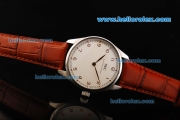 IWC Manual Winding Movement Steel Case with White Dial and Brown Leather Strap