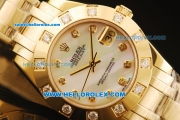 Rolex Datejust Automatic Movement Full Gold with White MOP Dial and Diamond Markers-ETA Coating Case