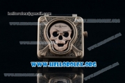 Bell & Ross BR 01 Burning Skull Asia Automatic Rose Gold Case with Skull Dial and Black Leather Strap - 1:1 Original(AAAF)