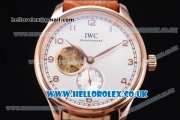 IWC Portugueser Tourbillon Hand-Wound Asia 2813 Automatic Rose Gold Case with White Dial Brown Leather Strap and Arabic Numeral Markers