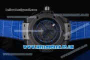 Hublot King Power Chrono Japanese Miyota OS20 Quartz PVD Case with Black Dial and Blue Leather Strap