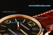 Panerai Radiomir Pam 210 Manual Winding Movement Rose Gold Case with Black Dial and Brown Leather Strap