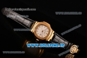 Patek Philippe Nautilus Asia Automatic Yellow Gold Case with White Dial Black Leather Strap and Stick Markers
