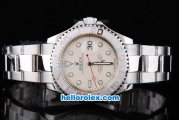 Rolex Yacht-Master Oyster Perpetual Chronometer Automatic with Beige Dial,White Bezel and White Round Bearl Marking-Small Calendar