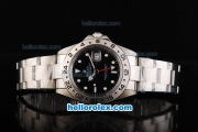Rolex Explorer Oyster Perpetual Chronometer Automatic with Black Dial and White Case-Round Bearl Marking-Small Calendar