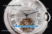 Cartier Ballon Bleu Tourbillon Swiss Tourbillon Manual Winding Steel/Diamonds Case with Diamonds Dial and Black Leather Strap Roman Numeral Markers