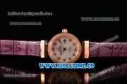Omega Deville Ladymatic Clone 8500 Automatic Rose Gold Case with Diamonds Bezel White MOP Textured Dial and Purple Leather Strap (V6)