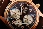 IWC Pilot's Watch Chronograph Swiss Valjoux 7750 Automatic Movement Rose Gold Case with Brown Dial and Brown Leather Strap