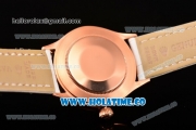 Rolex Cellini Time Asia 2813 Automatic Rose Gold Case with White Dial White Leather Strap and Stick/Roman Numeral Markers