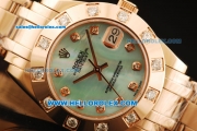 Rolex Datejust Swiss ETA 2836 Automatic Movement Rose Gold with Green MOP Dial and Diamond Markers/Bezel