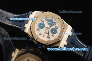 Audemars Piguet Royal Oak Offshore Chronograph Swiss Valjoux 7750 Automatic Movement Steel Case with Blue Markers and Blue Leather Strap