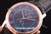 BlancPain Moonphase ST25 Automatic Rose Gold Case with Black Dial and Black Leather Strap